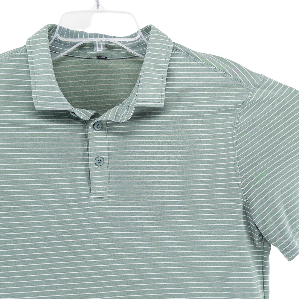 Lululemon Mens M Evolution Short Sleeve Polo Teal Agile Stripe Golf Athletic